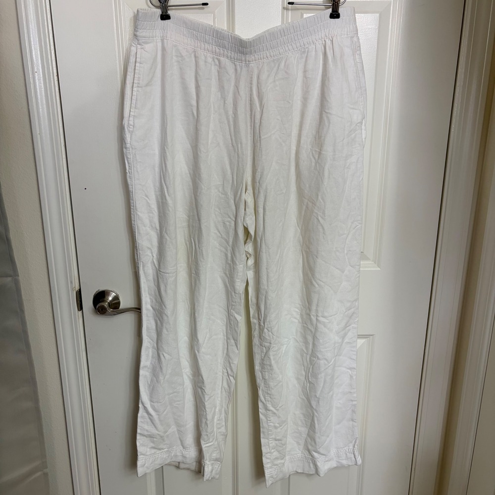 Old Navy White Linen Blend Wide Leg Pants XL Tall Comfort Waistband High Rise